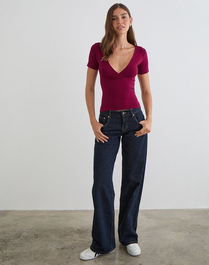 Top incrociato Lobos in jersey di rayon bordeaux