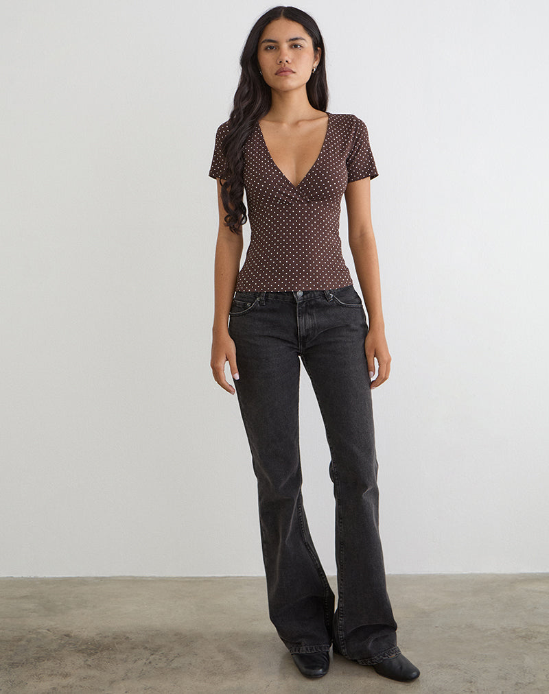 Immagine del top crossover Lobos in jersey micro pois marrone