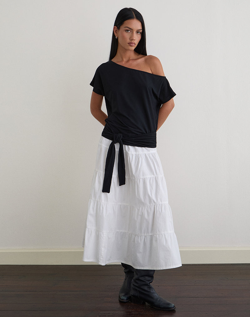 Top con cintura in vita Lola in jersey di rayon nero