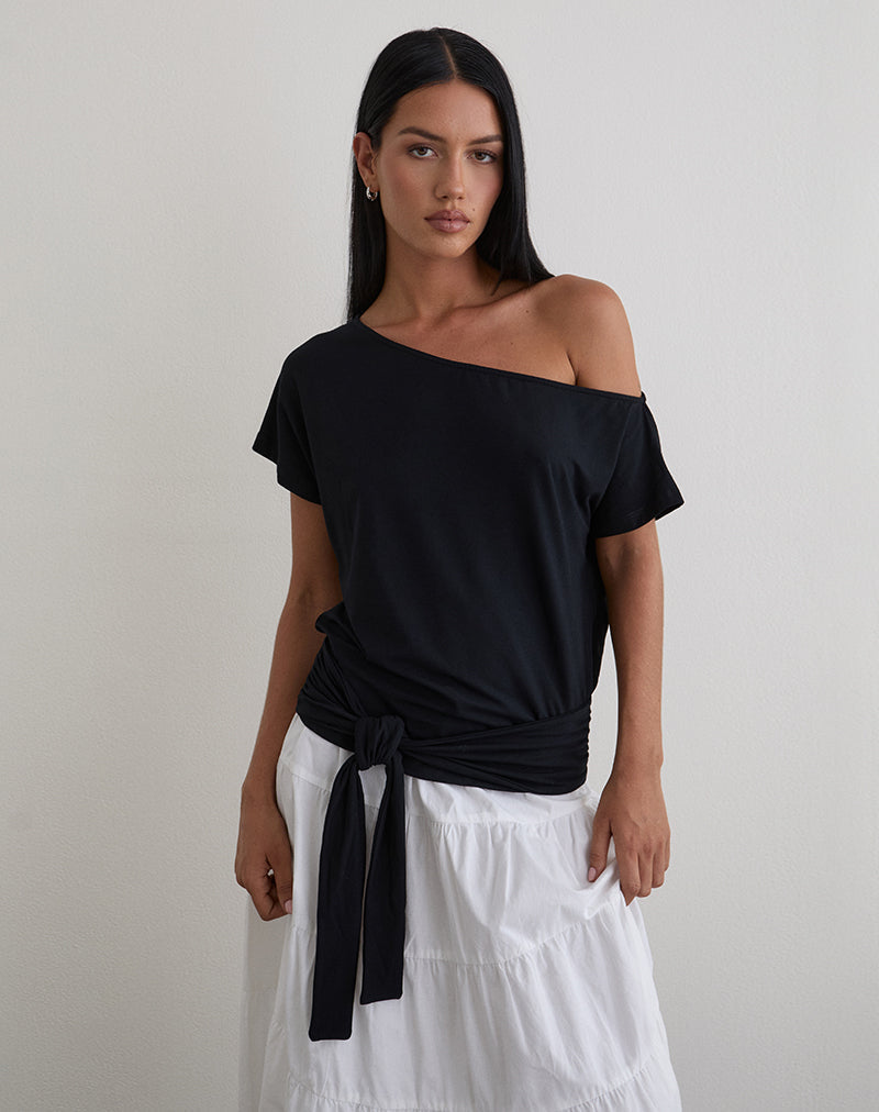 Top con cintura in vita Lola in jersey di rayon nero