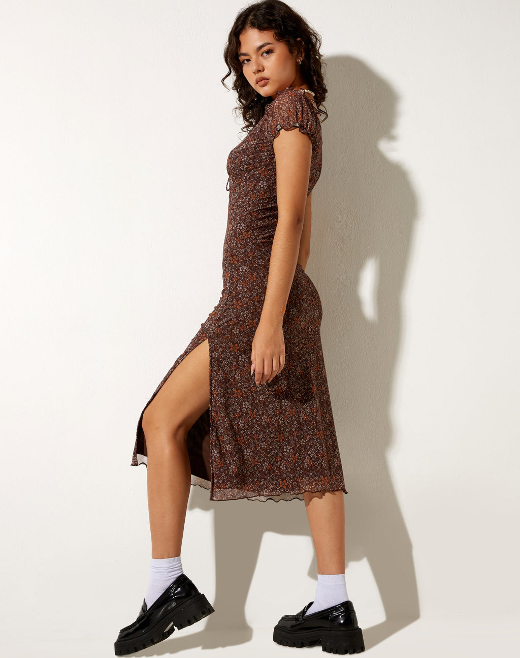 Vestito midi Lona in Flower Garden Brown