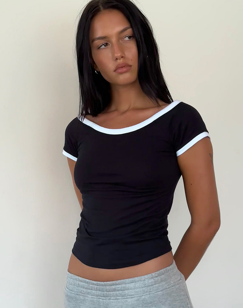Immagine di Bitha Crop Top nero con profili bianchi