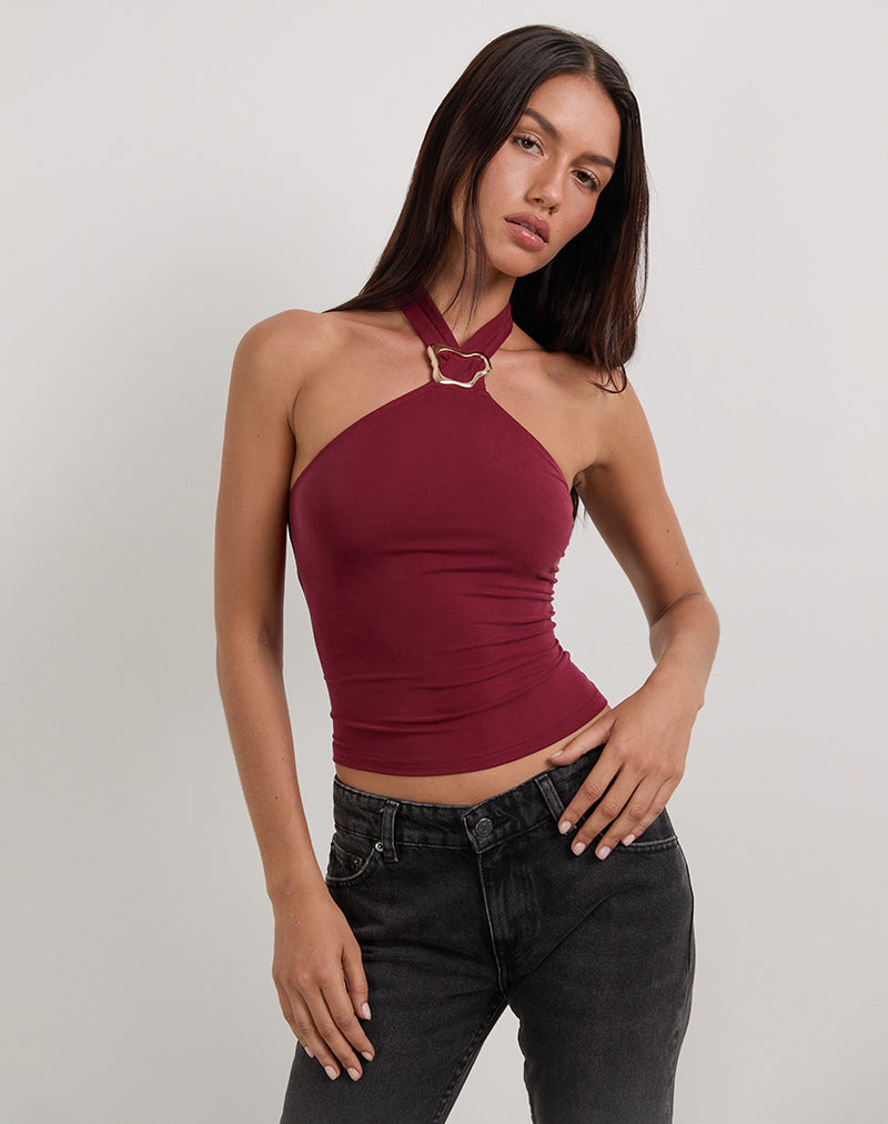 Immagine di Lorie Halter Top in Cupro Rosso Scuro