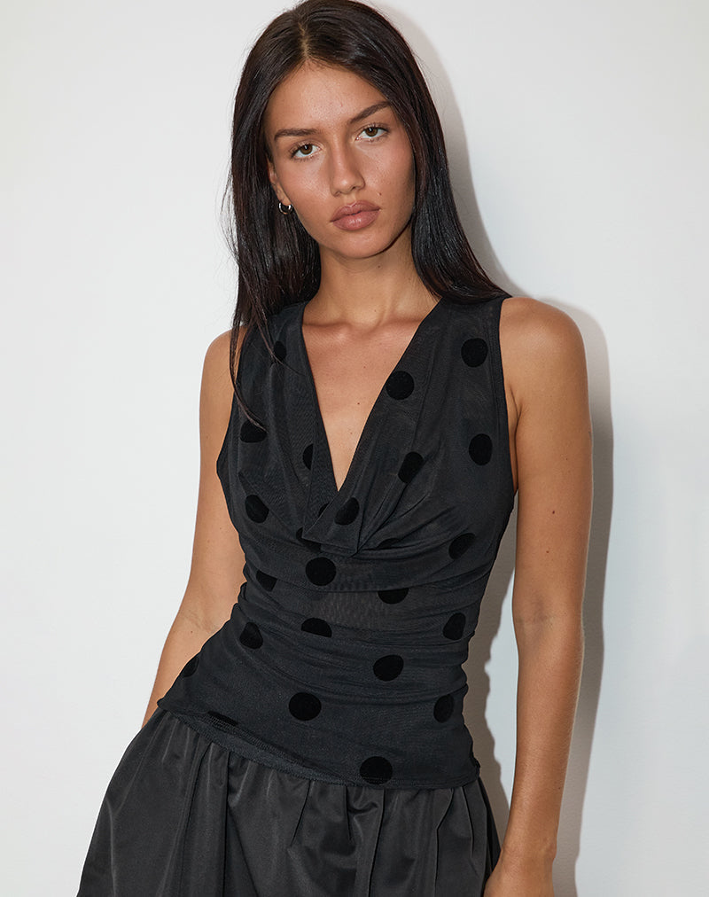 Losa Cowl Top in Big Polka Flock nero