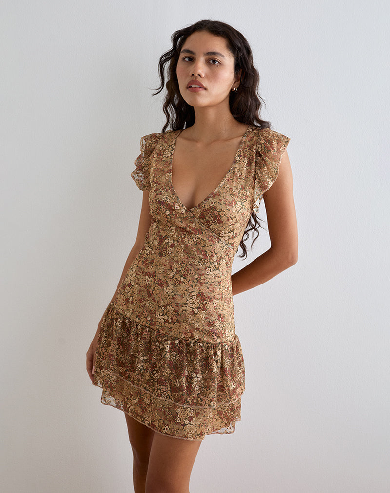Immagine di Lotri Wrap Mini Dress in Cluster Floral Brown