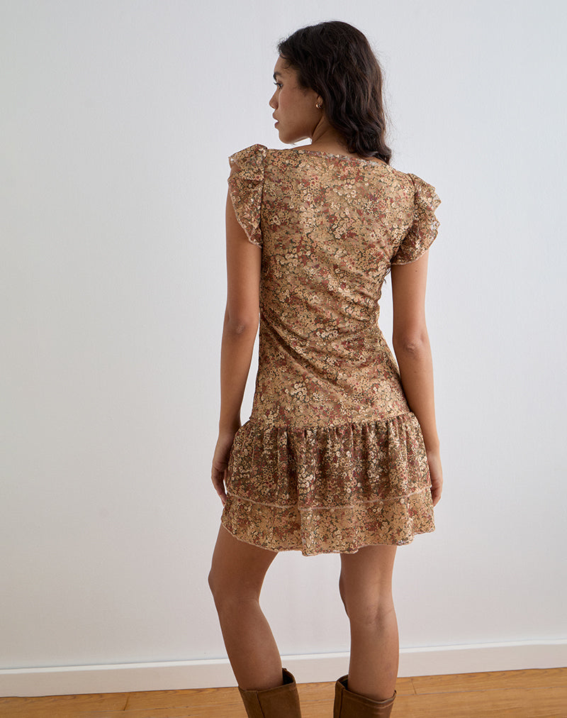 Immagine di Lotri Wrap Mini Dress in Cluster Floral Brown
