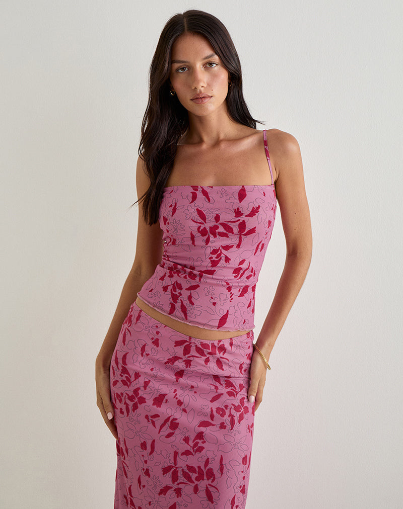 Top Lotus Cami in rosa fiore stencil