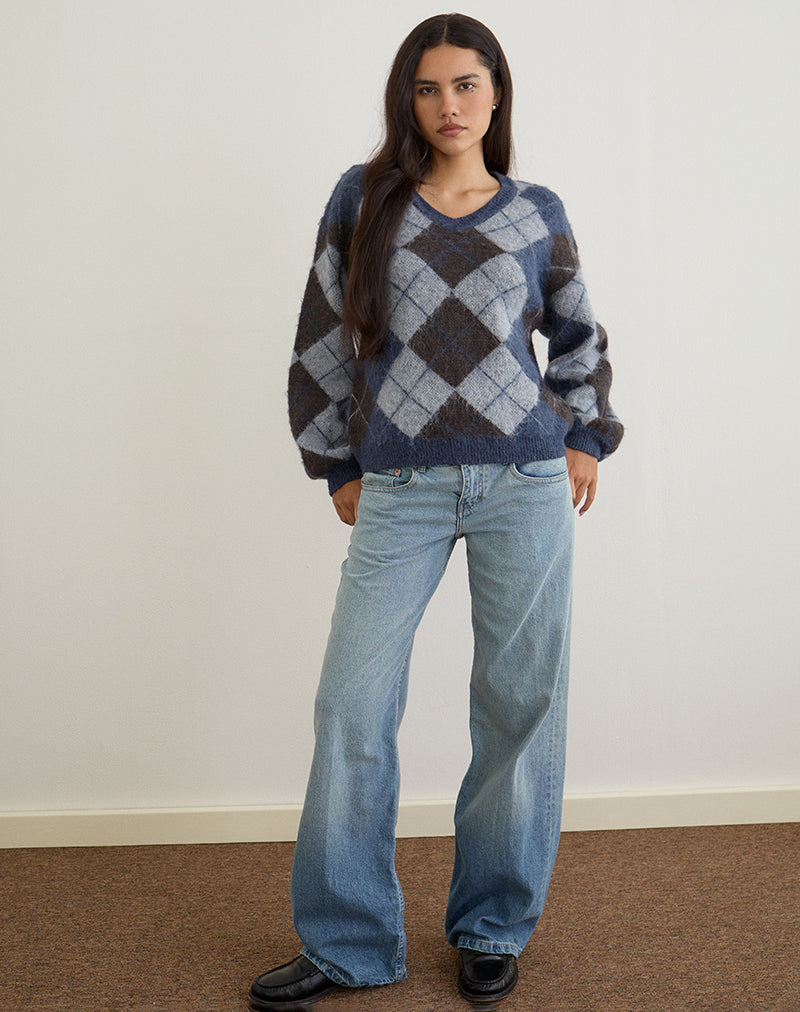Immagine del maglione Louna in maglia argyle check Navy