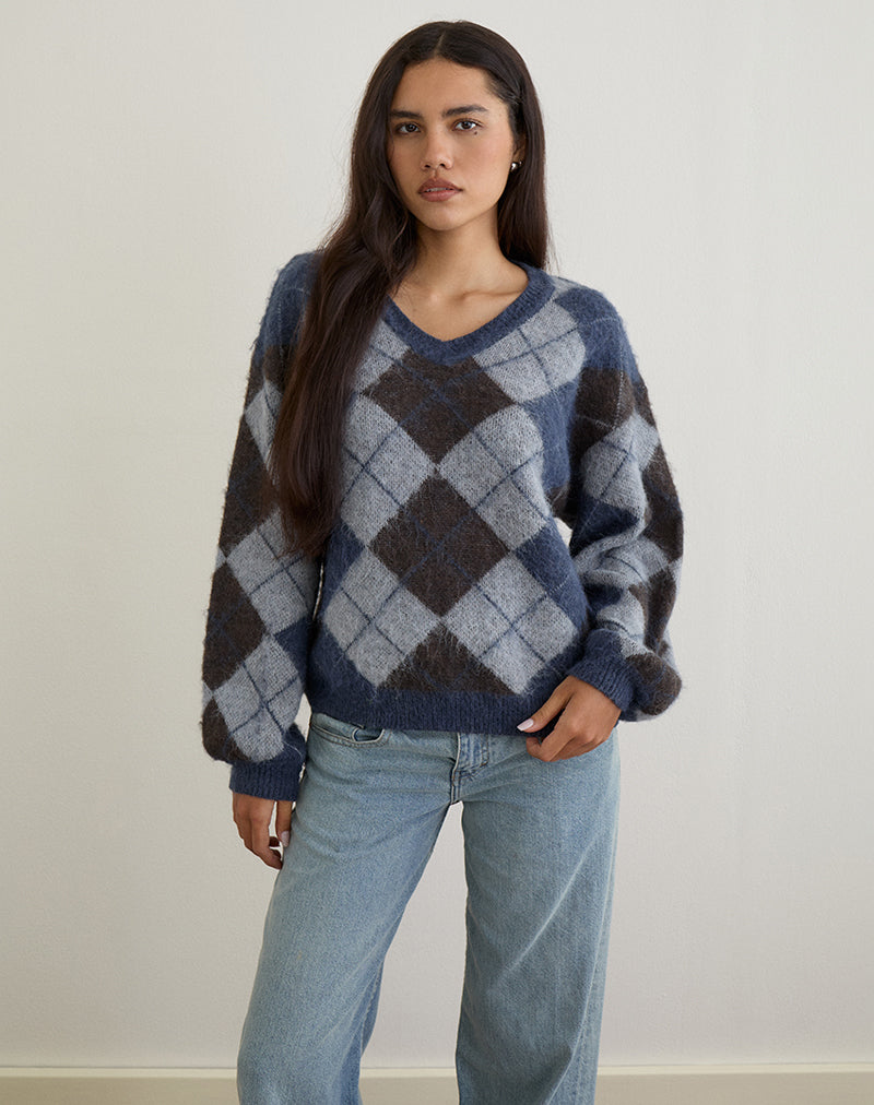 Immagine del maglione Louna in maglia argyle check Navy