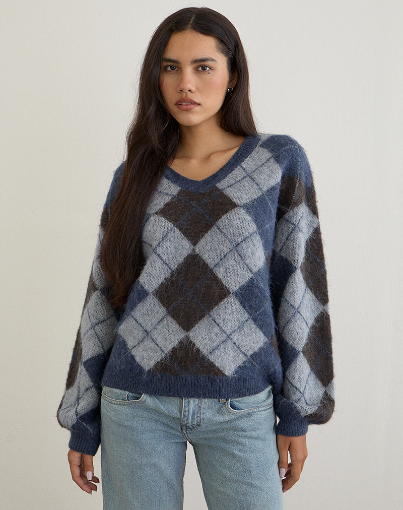 Maglione Louna in maglia a quadri argyle Navy