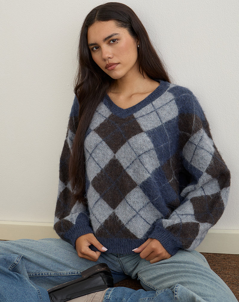 Maglione Louna in maglia a quadri argyle Navy