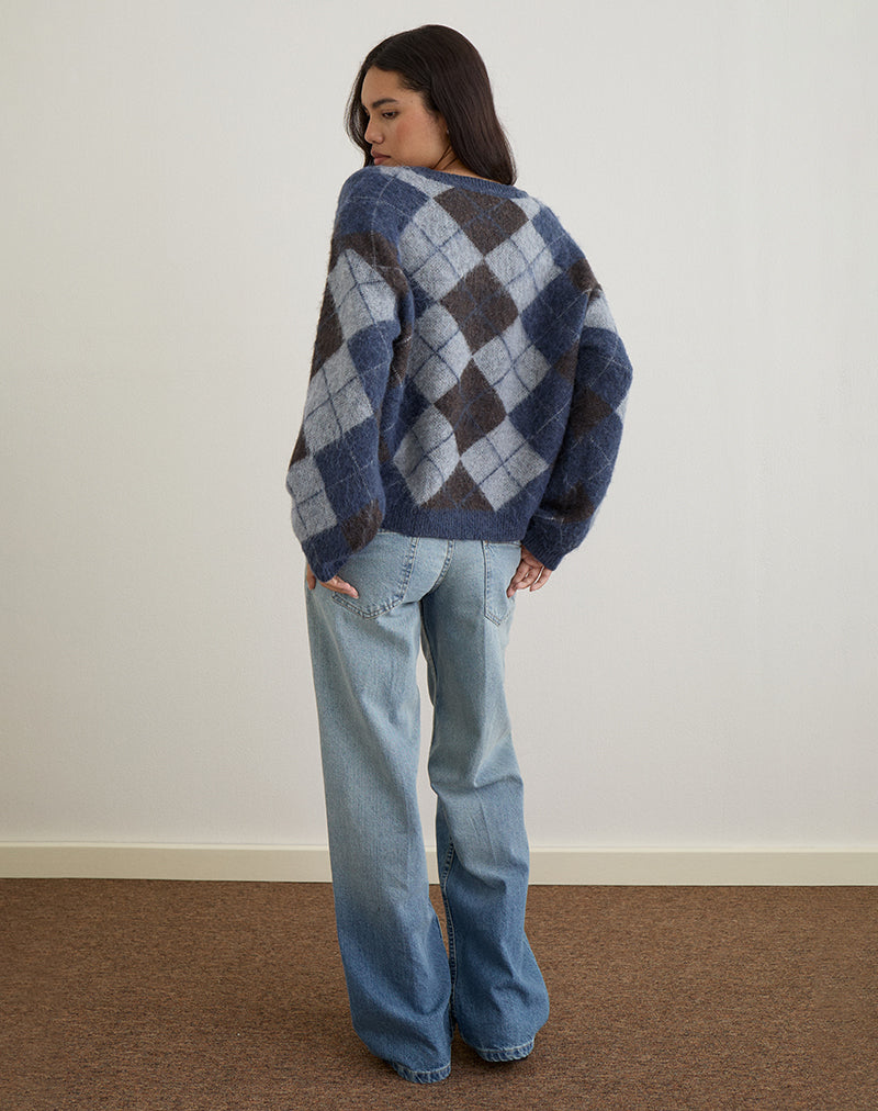 Immagine del maglione Louna in maglia argyle check Navy