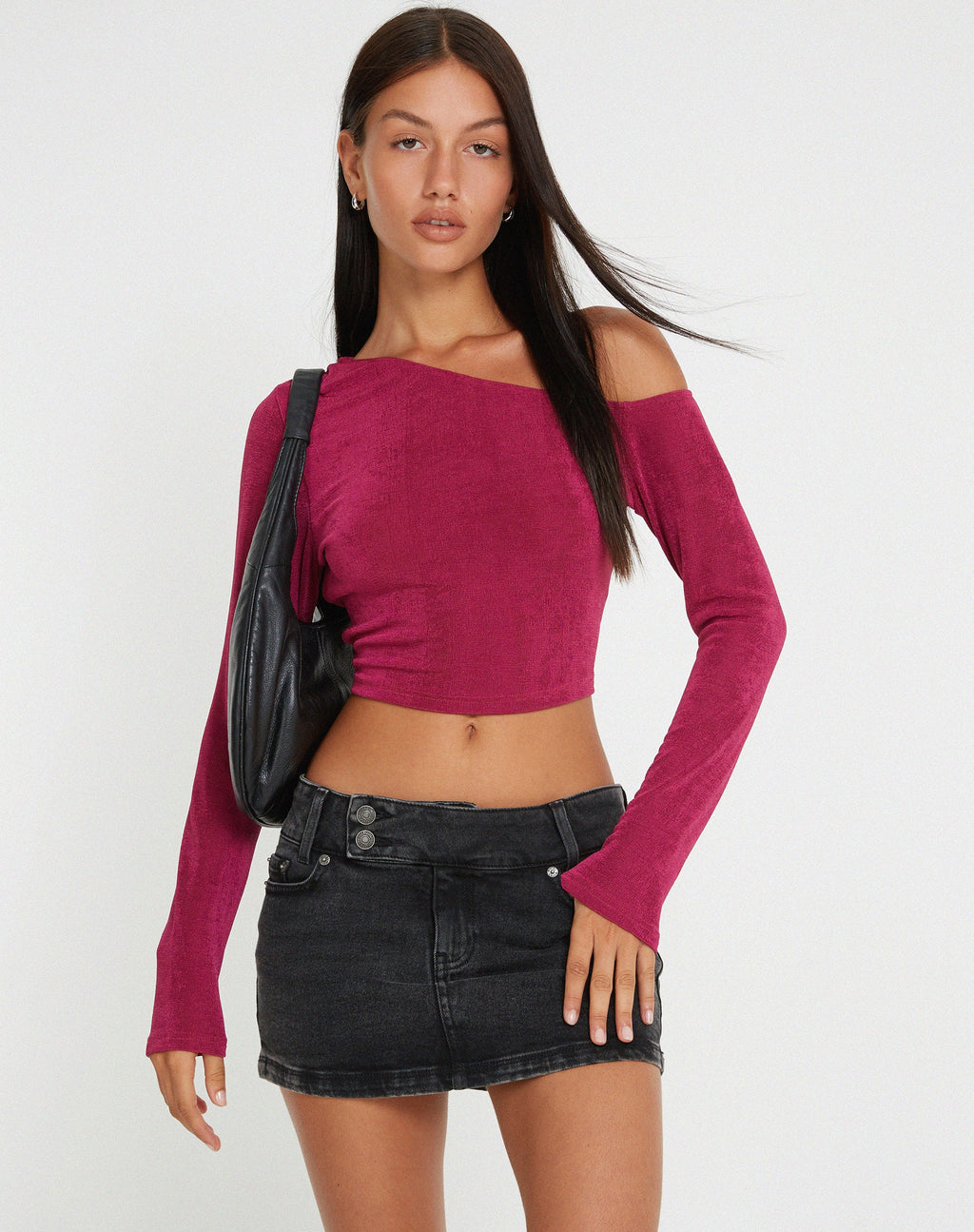Lousa Crop Top a maniche lunghe in viola magenta