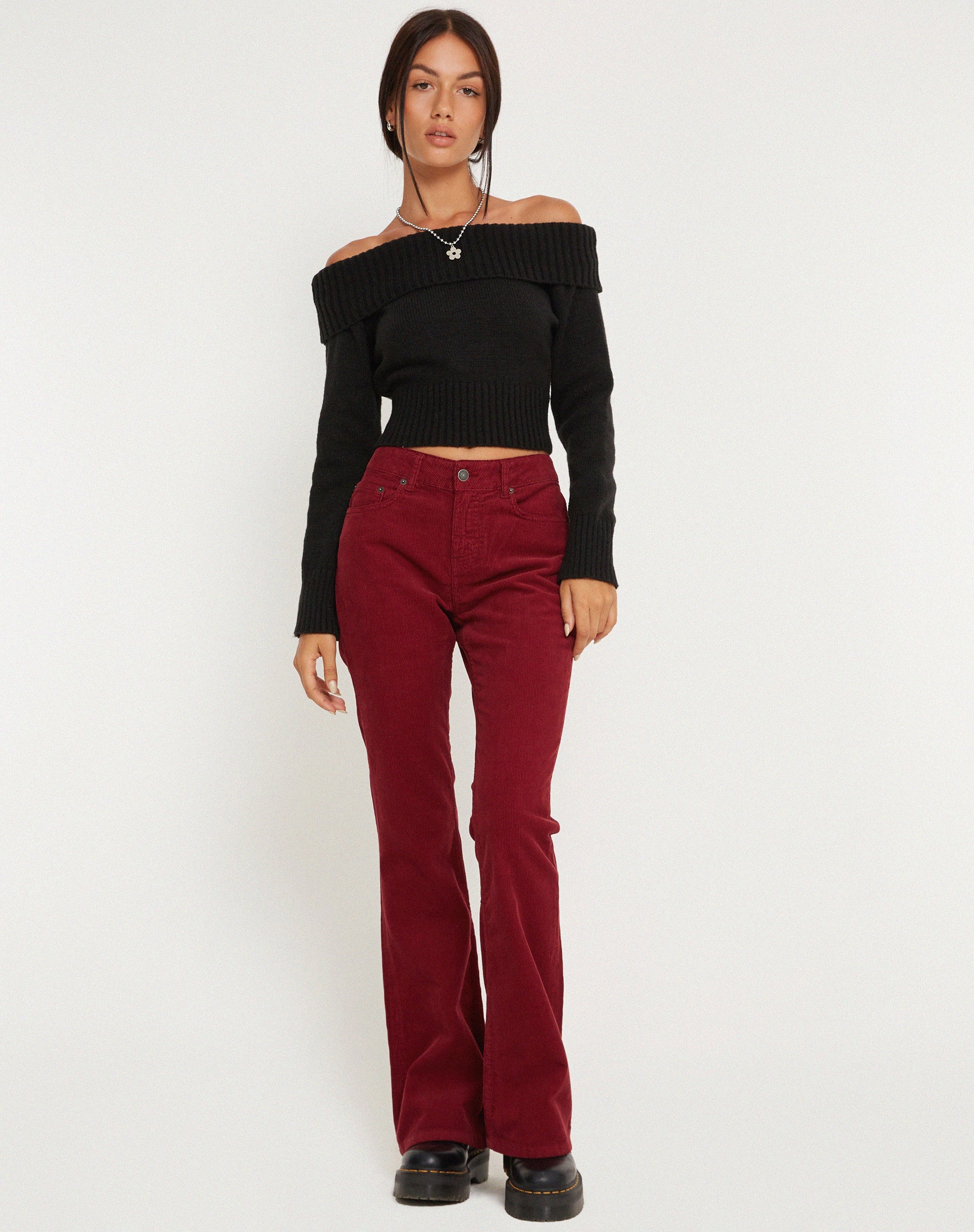 Immagine dei jeans Bootleg a vita bassa in corda marrone