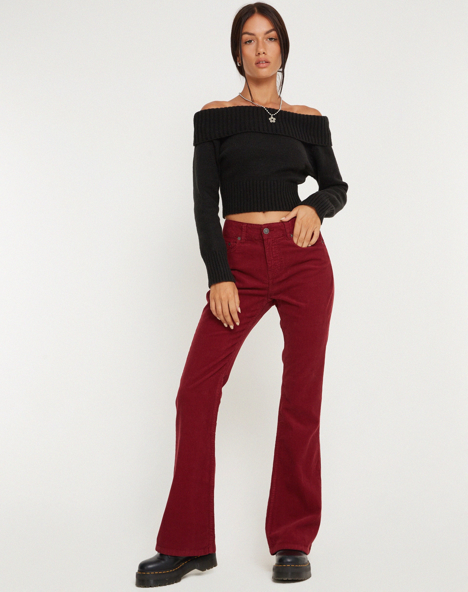 Immagine dei jeans Bootleg a vita bassa in corda marrone