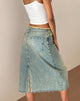 Immagine di Gonna midi in denim a vita bassa in azzurro sabbia