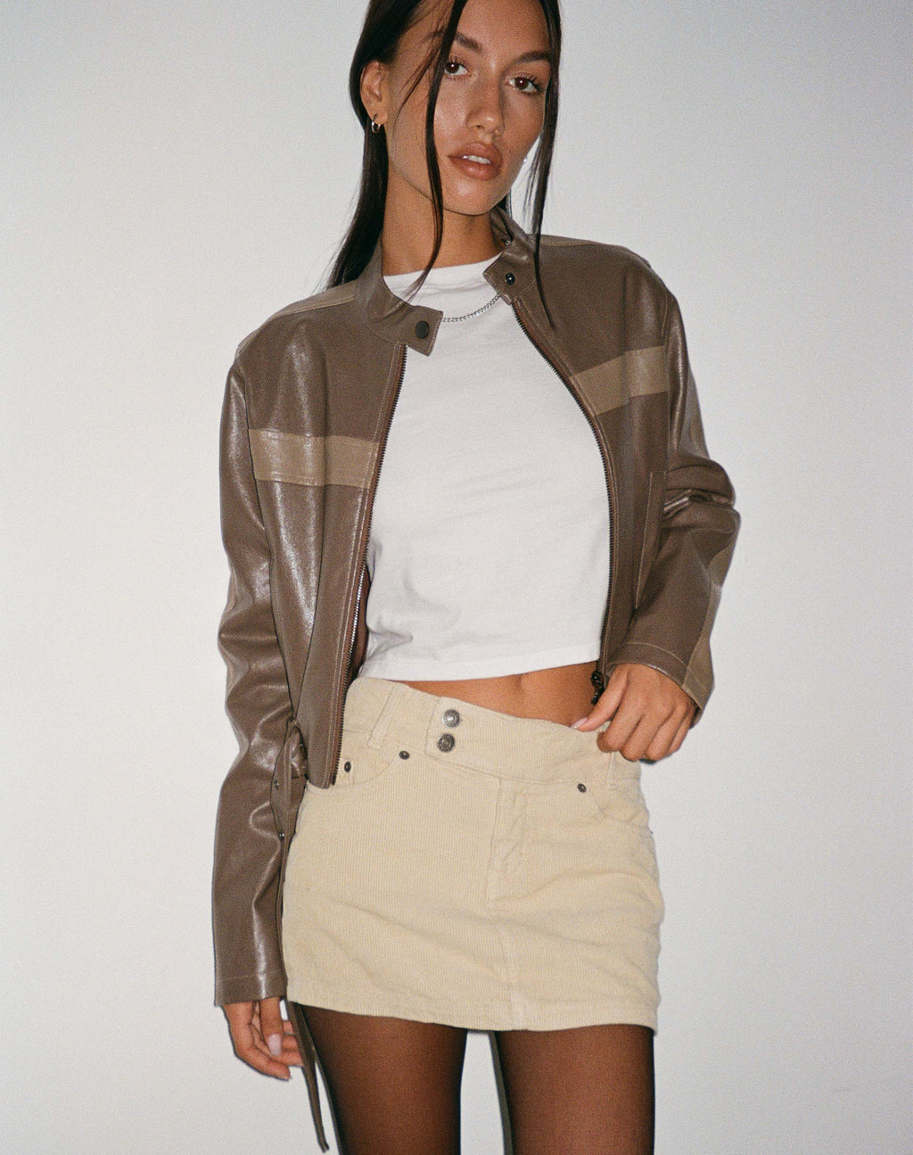 Minigonna a vita bassa in corda Light Tan