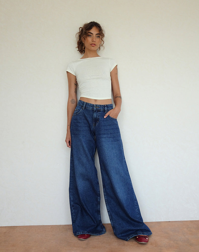 Immagine di Roomy Jeans oversize a vita bassa in blu medio Used