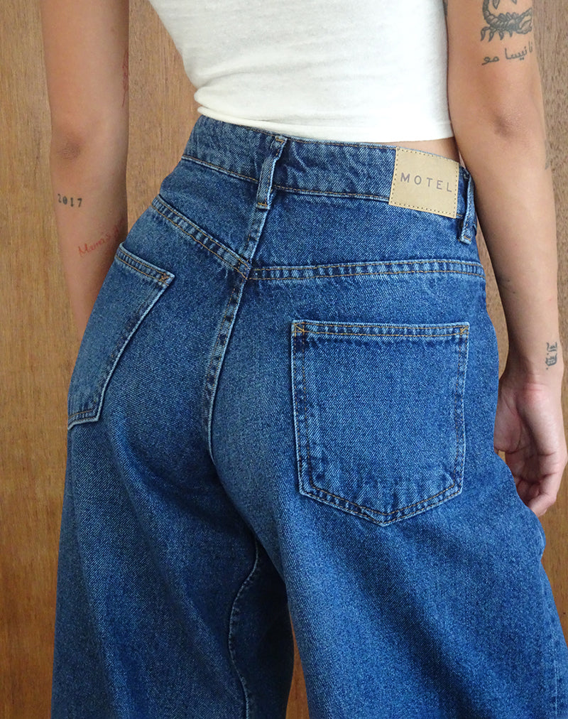 Jeans larghi a vita bassa in blu medio usati