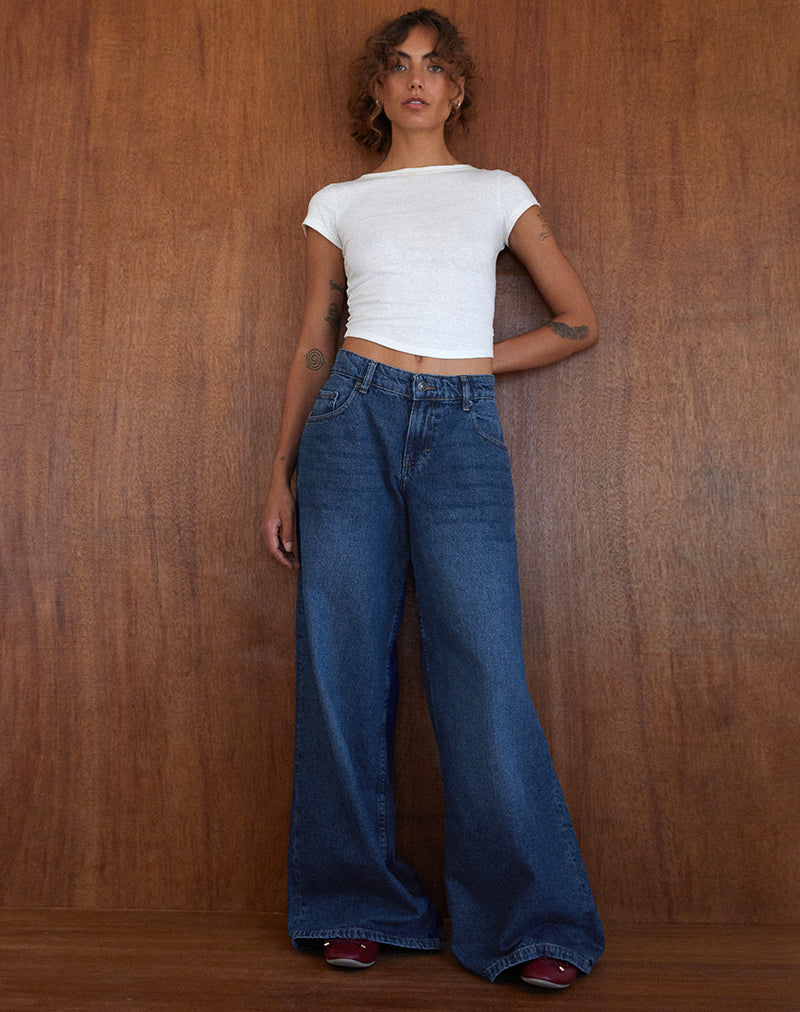 Immagine di Roomy Jeans oversize a vita bassa in blu medio Used