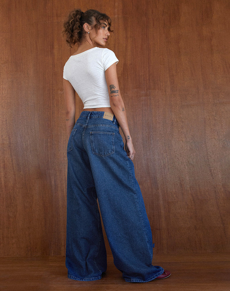 Immagine di Roomy Jeans oversize a vita bassa in blu medio Used