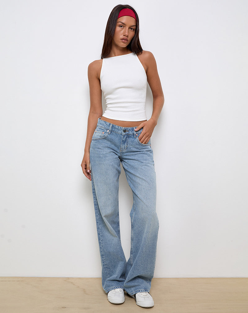 Jeans paralleli a vita bassa in blu brillante Usato