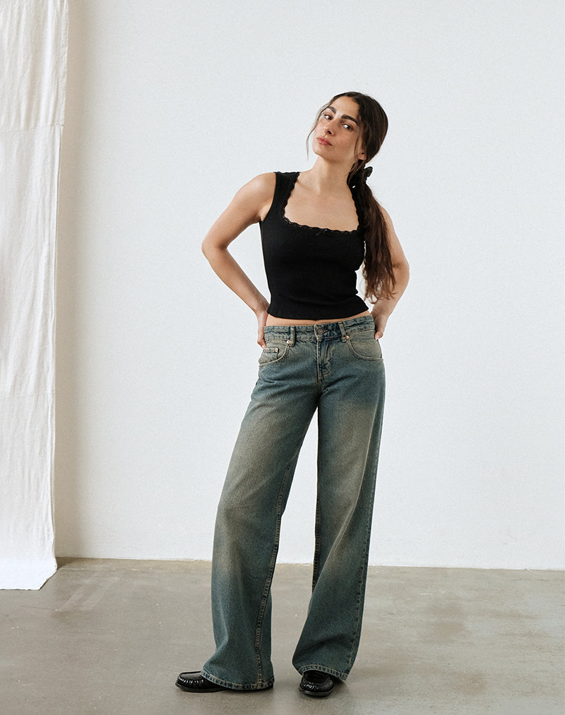 Jeans paralleli a vita bassa in marrone blu acido