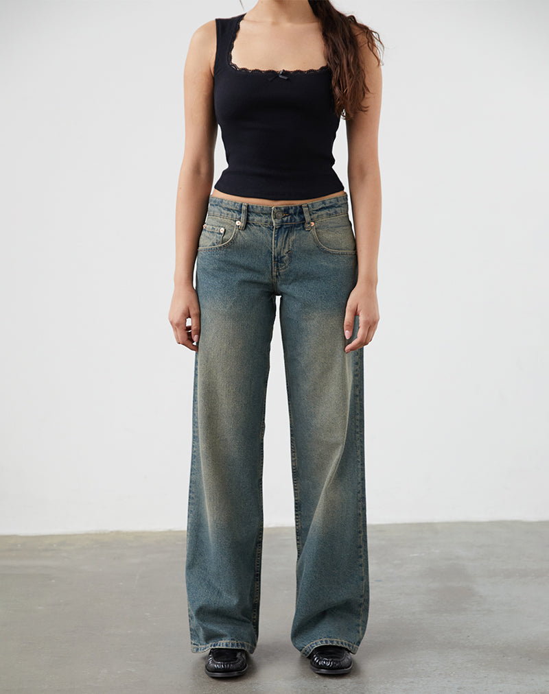 Immagine di Jeans paralleli a vita bassa in marrone blu acido