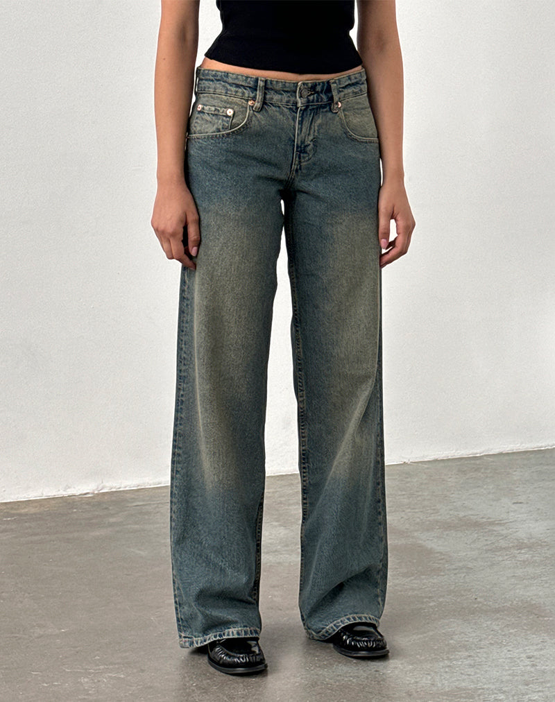 Jeans paralleli a vita bassa in marrone blu acido