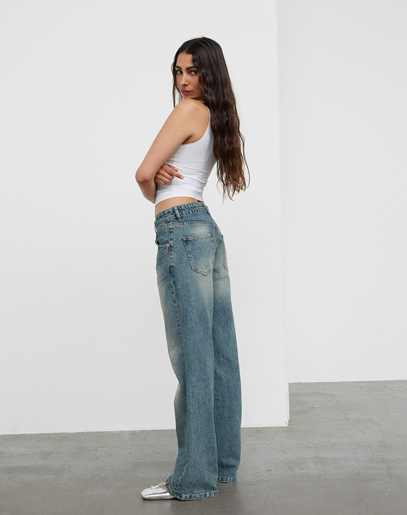 Immagine dei jeans paralleli a vita bassa in blu sporco