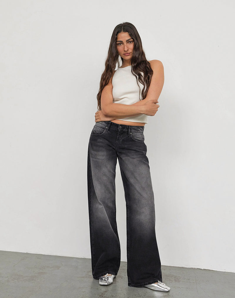 Jeans Parallel a vita bassa con lavaggio nero estremo