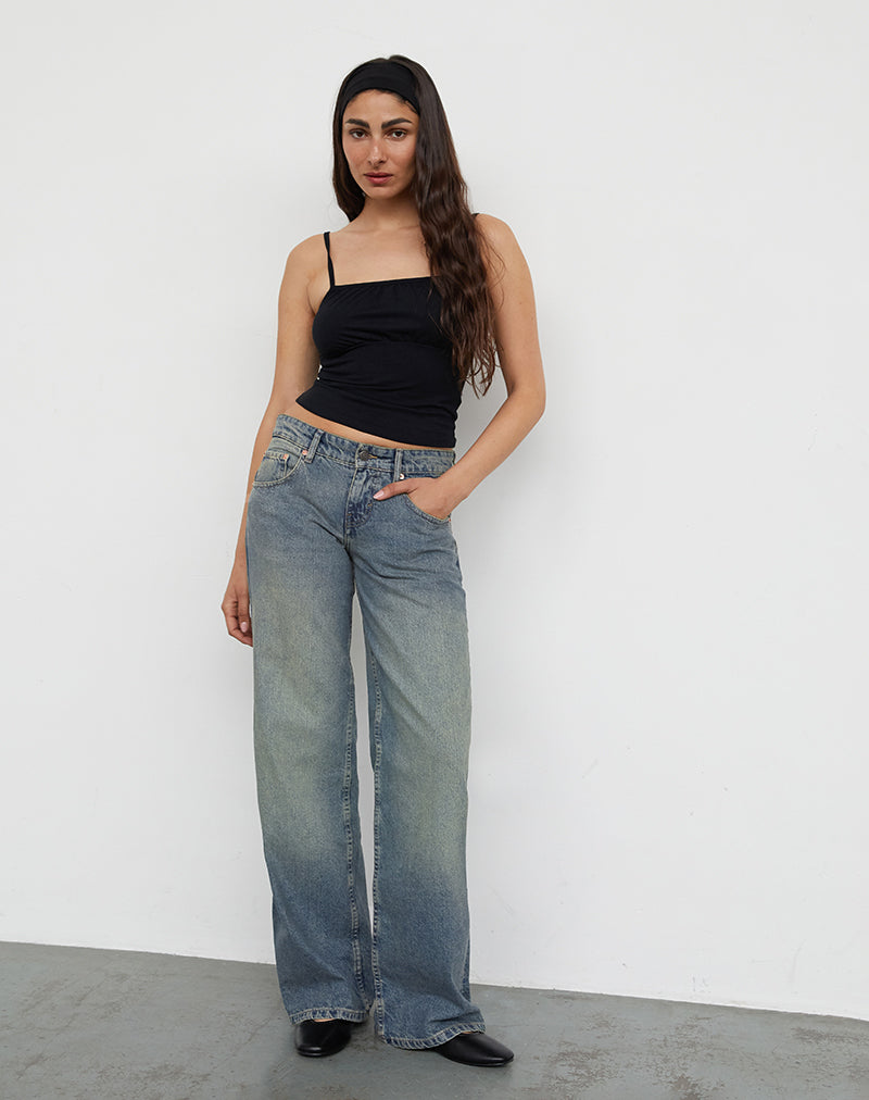 Immagine di Jeans paralleli a vita bassa in blu estremo verde