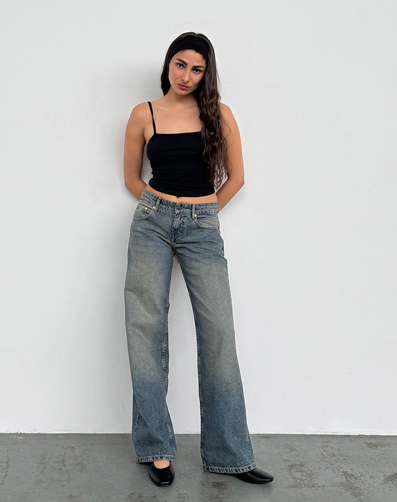 Immagine di Jeans paralleli a vita bassa in blu estremo verde