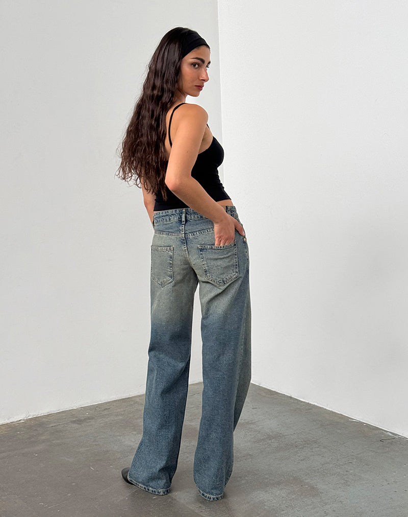 Immagine di Jeans paralleli a vita bassa in blu estremo verde