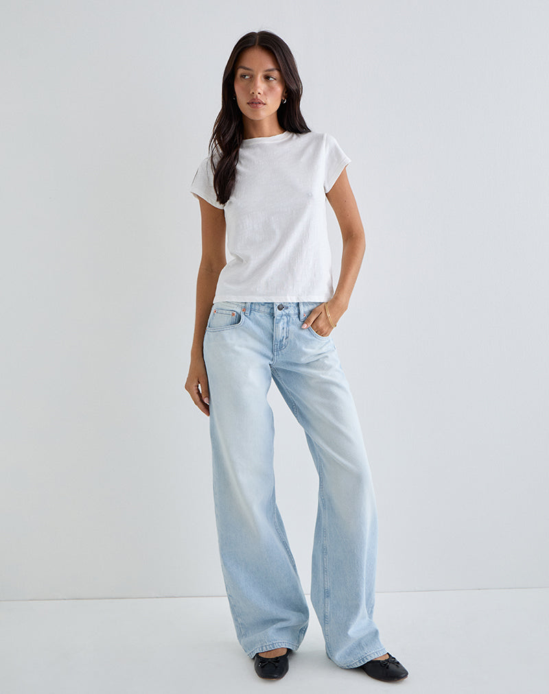 Jeans paralleli a vita bassa in blu ghiaccio