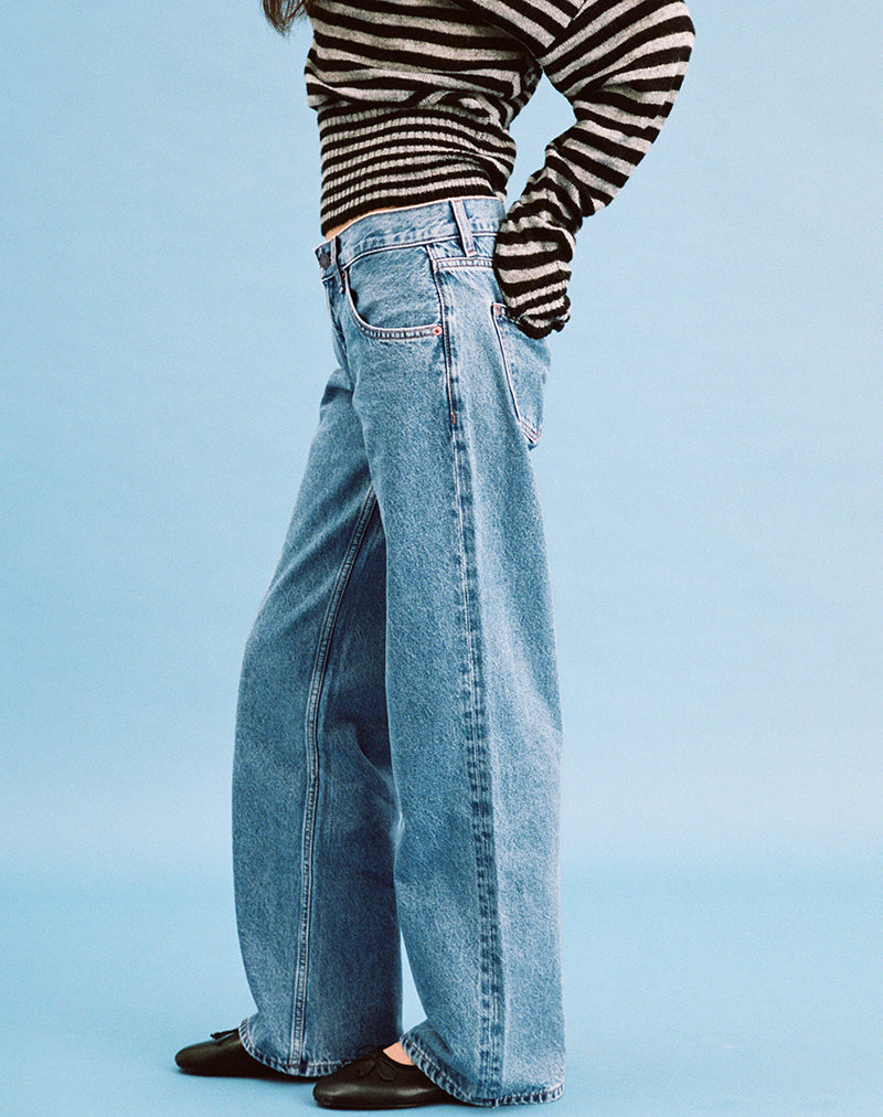 Jeans paralleli a vita bassa in pietra blu