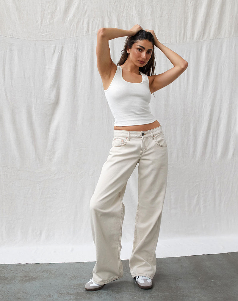 Jeans paralleli a vita bassa in bianco sporco