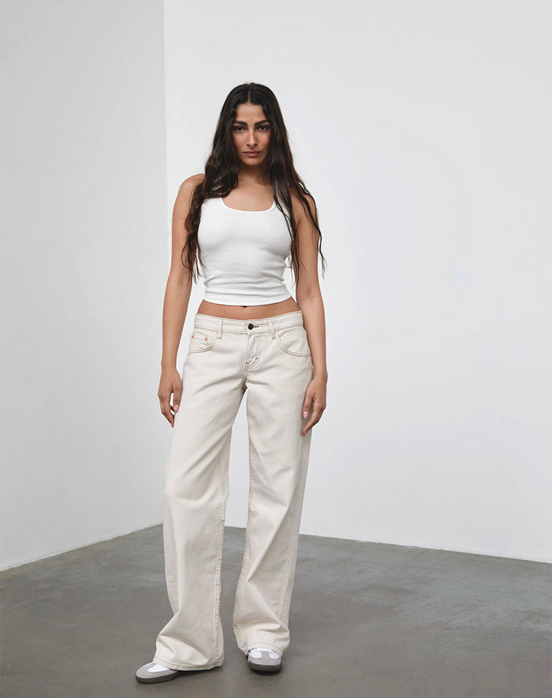 Jeans paralleli a vita bassa in bianco sporco