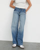 Immagine dei jeans paralleli a vita bassa in blu polvere