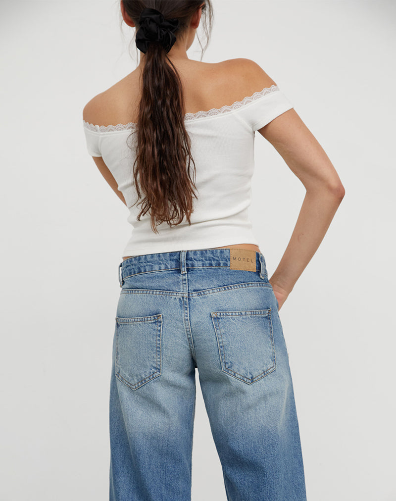 Jeans paralleli a vita bassa in blu polvere