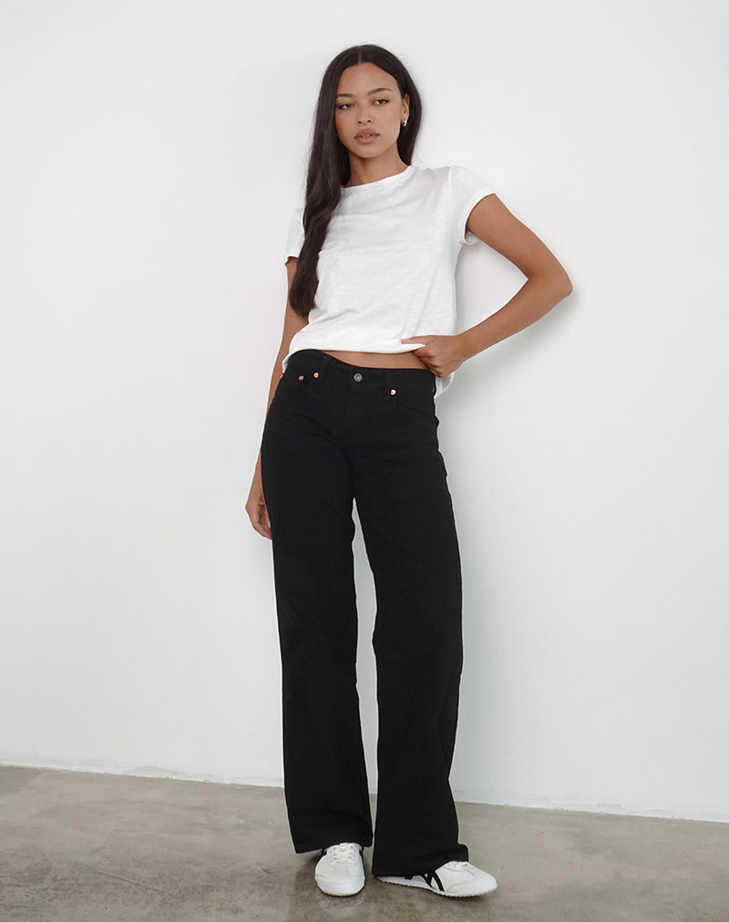 Jeans paralleli a vita bassa con risciacquo nero