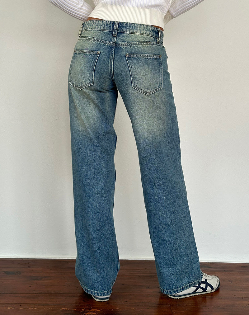Jeans paralleli a vita bassa in verde mare