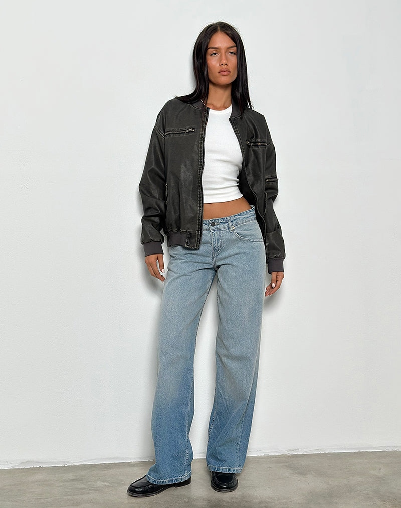 Jeans paralleli a vita bassa in vintage bleach