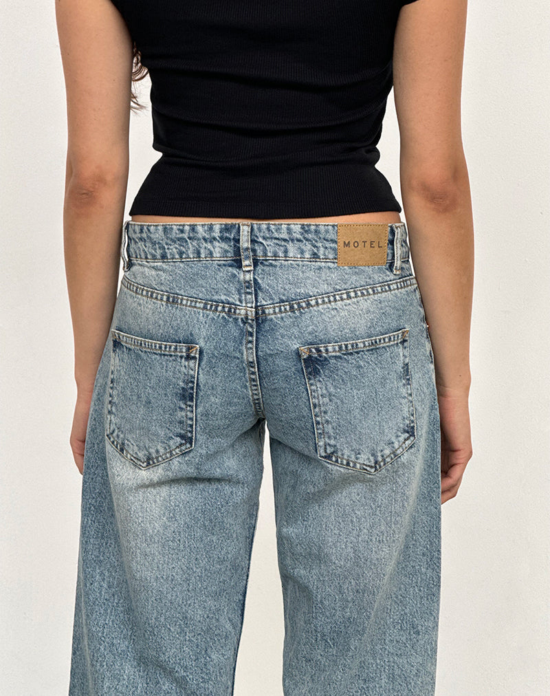 Jeans paralleli a vita bassa con lavaggio blu vintage