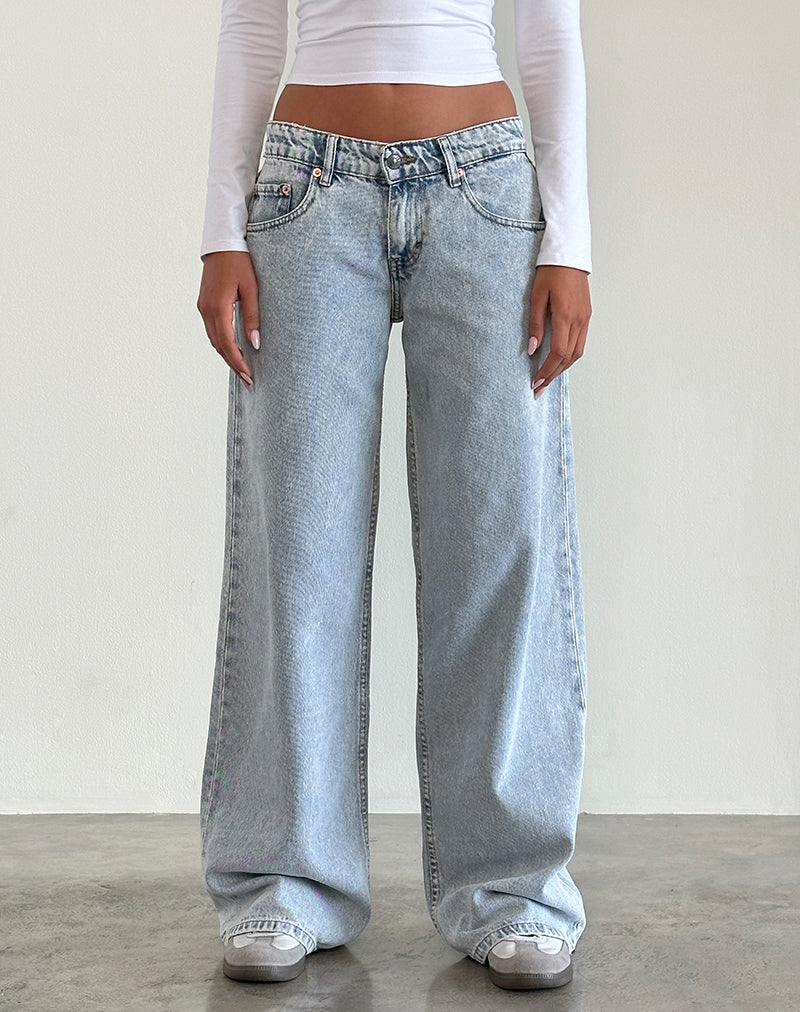 Jeans larghi a vita bassa con lavaggio chiaro anni '80, blu