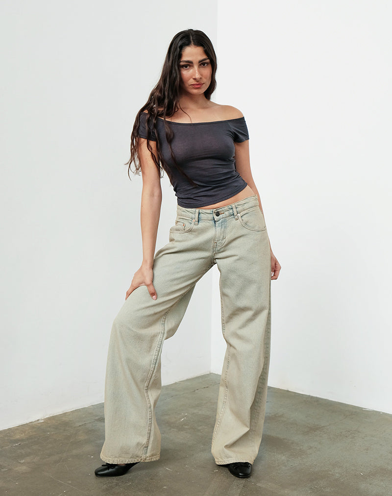 Jeans larghi a vita bassa con lavaggio Desert Sand
