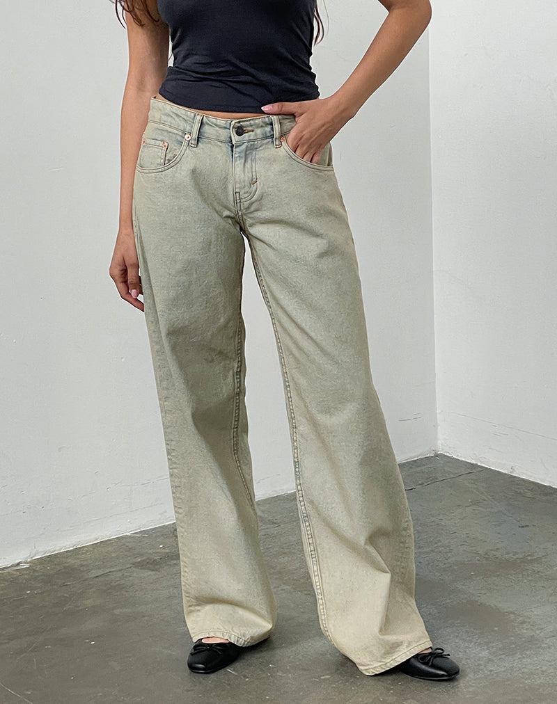 Jeans larghi a vita bassa con lavaggio Desert Sand
