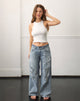 Immagine di Jeans larghi a vita bassa con strappo estremo in blu vintage