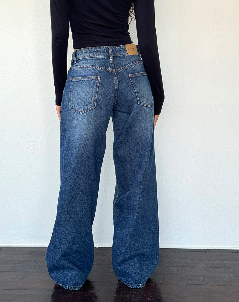 Jeans larghi extra a vita bassa in blu college