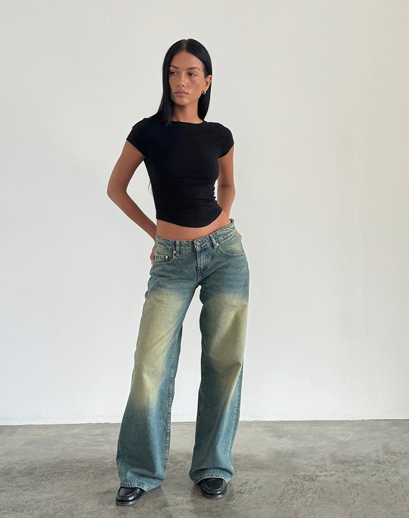 Jeans larghi extra a vita bassa in verde medio usato